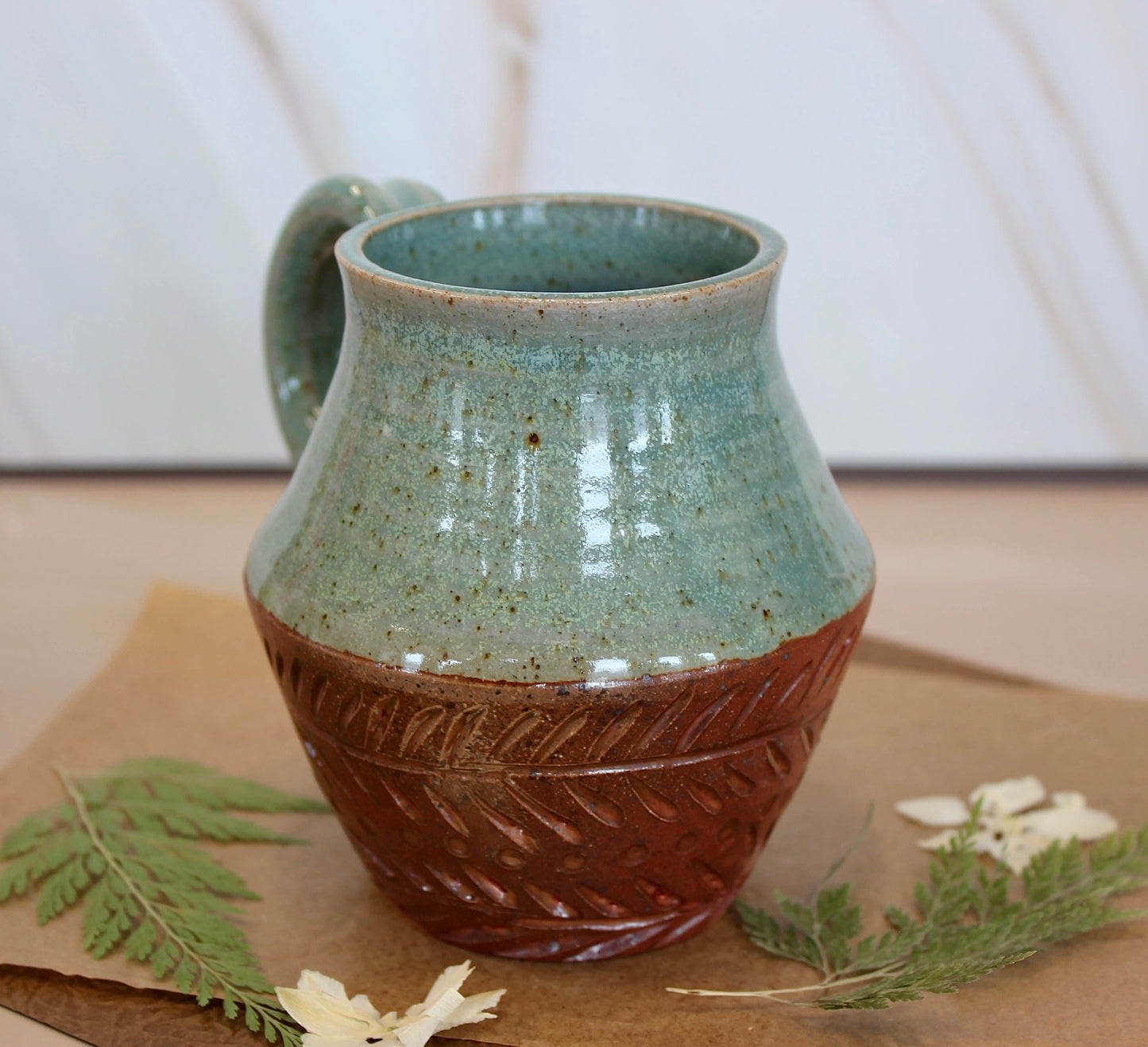 Soda-Fired Carved Mug