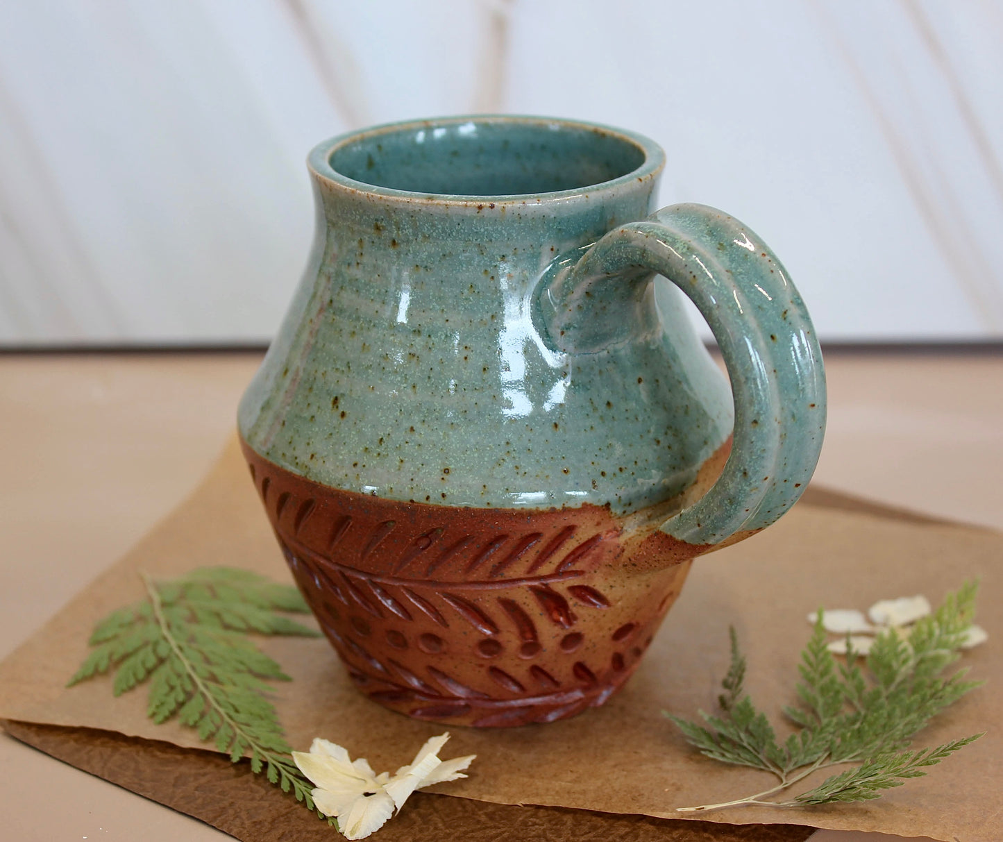 Soda-Fired Carved Mug