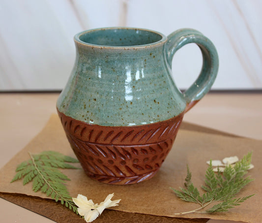 Soda-Fired Carved Mug