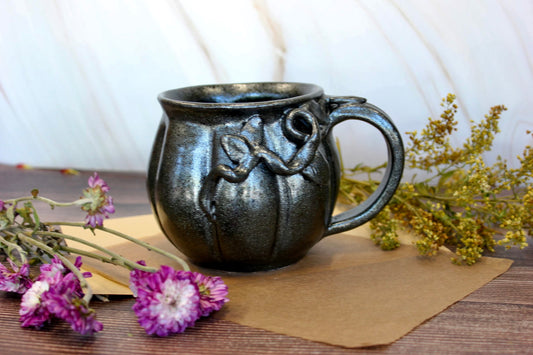 Black Sparkly Pumpkin Mug & Black Vines